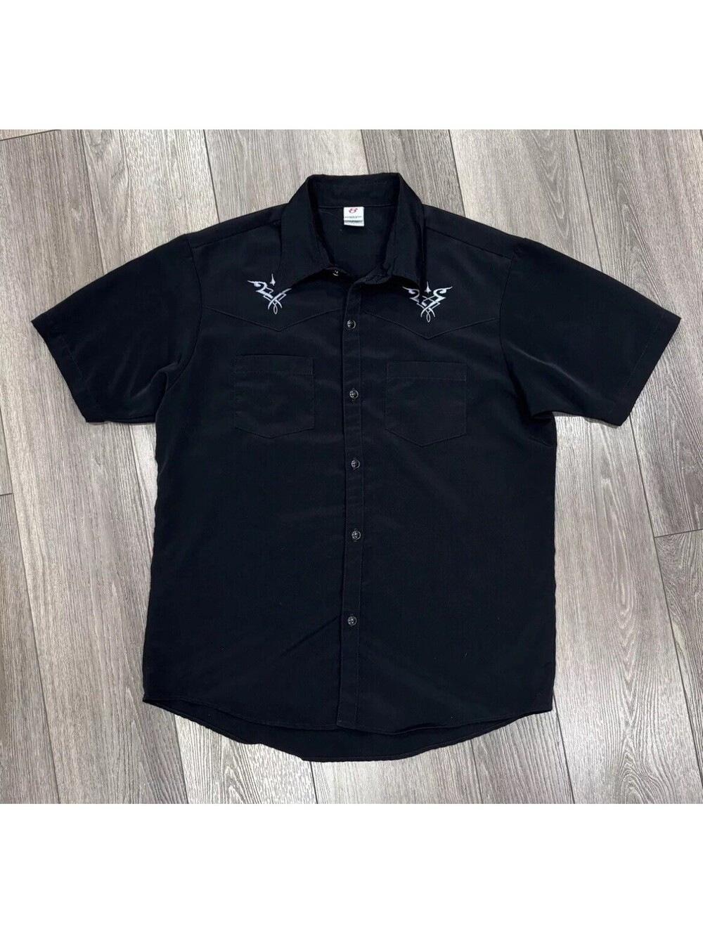 Anchor Blue Mens Short Sleeve Black 100% Polyester Shirt Sz Large Front Pockets